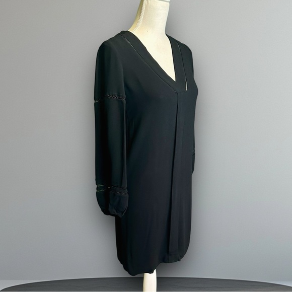 Massimo Dutti Black Viscose Pleat Front Lace Cutout Blouson Sleeve Shift Dress 4 - Picture 11 of 13